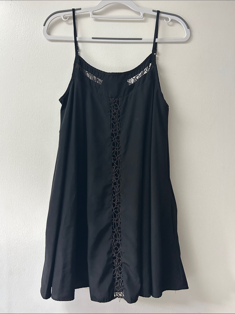 Lovers + Friends Black Mini Slip Dress with Lace Trim